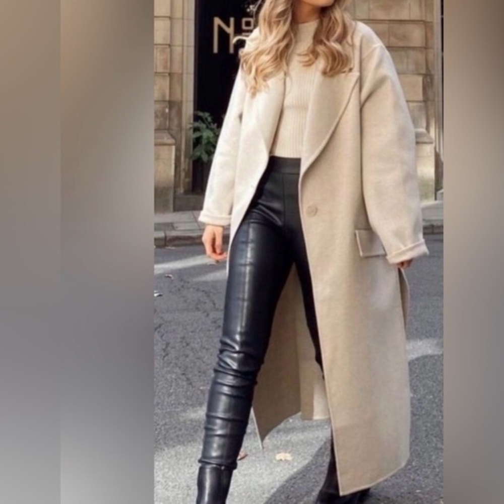 H&M Cream wool blend minimalist cottagecore long Pea Coat XLargre